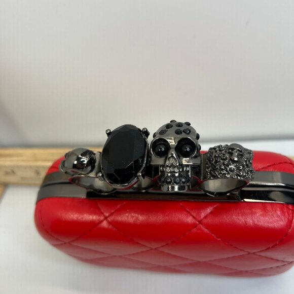 Paloma Picasso Red Quilted Skull Knuckle Clutch Bag Gothic Statement Purse - Picture 2 of 8